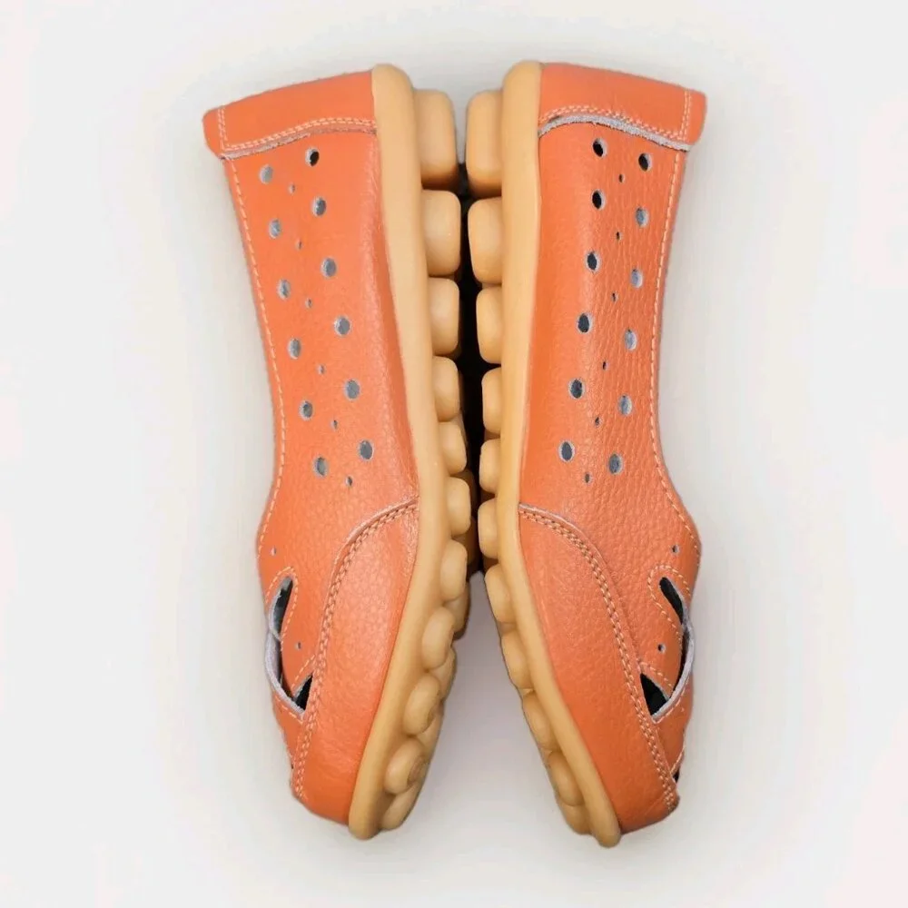 Women's Size 7 Orange Casual Classic Leather Slip On Ballet Flats Comfort Shoes - Picture 6 of 8